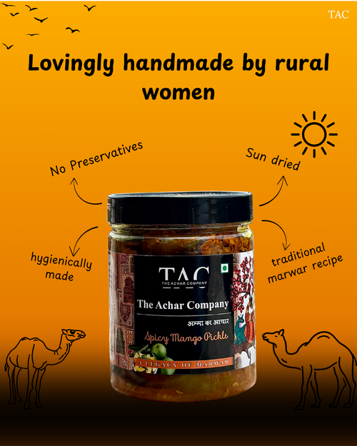 The Achar Company Spicy Mango Pickle 500g | Traditionally Handmade in Rajasthan | Sun-Dried Mangoes | No Preservatives | Made with Organic Mustard Oil from Our Own Farms