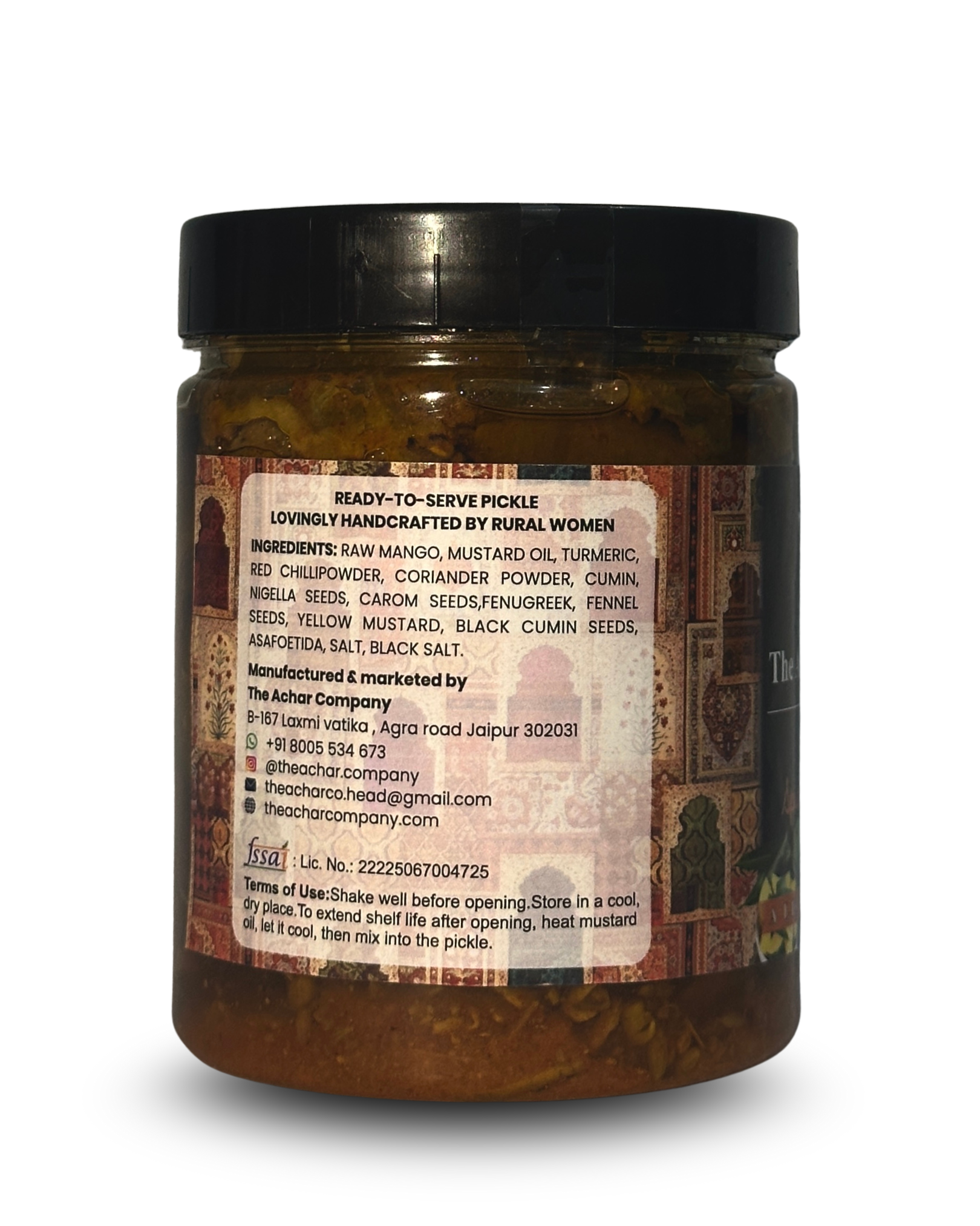 The Achar Company Spicy Mango Pickle 500g | Traditionally Handmade in Rajasthan | Sun-Dried Mangoes | No Preservatives | Made with Organic Mustard Oil from Our Own Farms