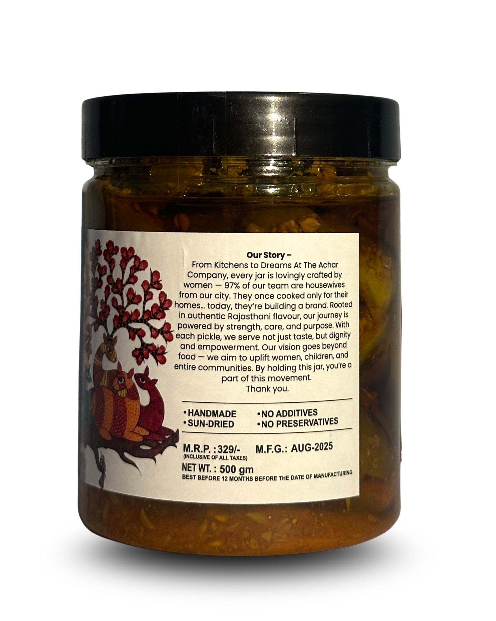 The Achar Company Spicy Mango Pickle 500g | Traditionally Handmade in Rajasthan | Sun-Dried Mangoes | No Preservatives | Made with Organic Mustard Oil from Our Own Farms