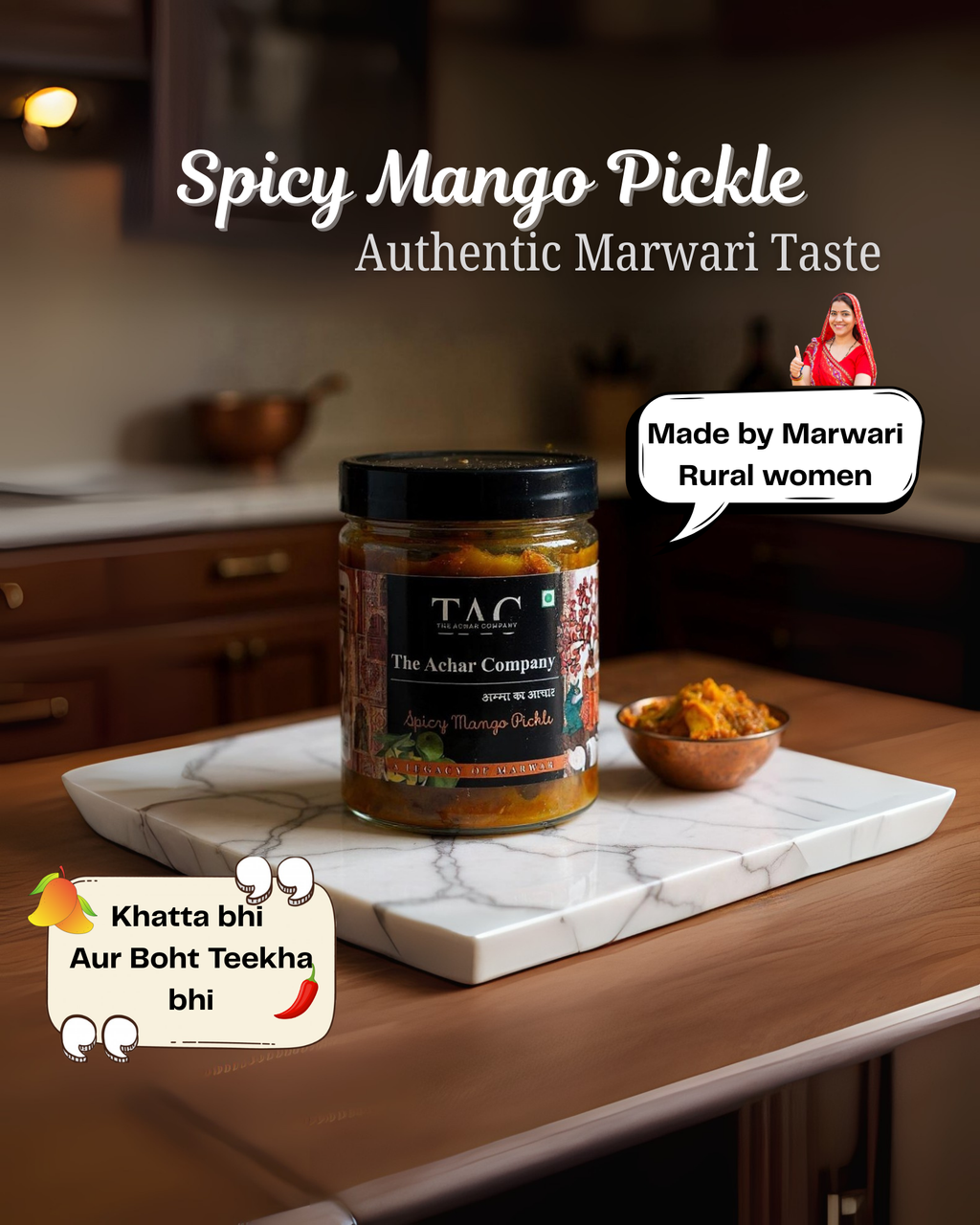 The Achar Company Spicy Mango Pickle 500g | Traditionally Handmade in Rajasthan | Sun-Dried Mangoes | No Preservatives | Made with Organic Mustard Oil from Our Own Farms